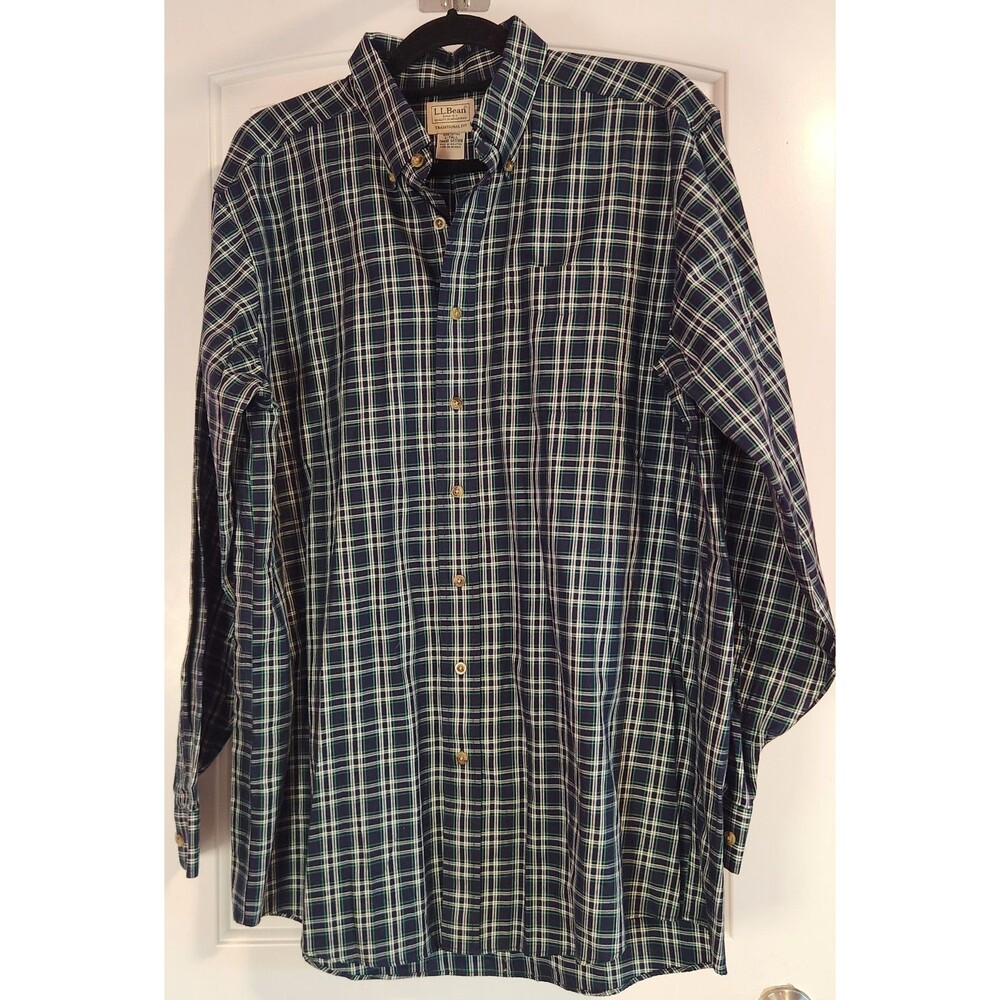 LL Bean Traditional Fit Men's L Tall Button Down Shirt Navy Plaid 503308
